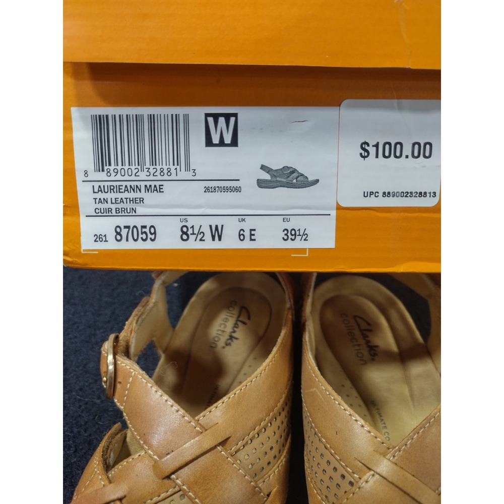 Clarks Collection Laurieann Mae Tan Leather Strappy Sandals Womens 8.5 W Wide - Picture 6 of 6